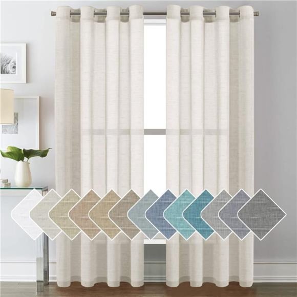 Linen Curtains Natural Blended Curtain Panels for Living Room/Light Reducing - Picture 1 of 6